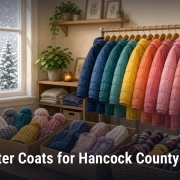 Fostoria News Colorful winter coats displayed in a store for Hancock County kids.